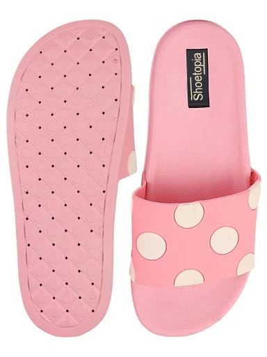 Stylestry Women Pink & White Printed Rubber Sliders