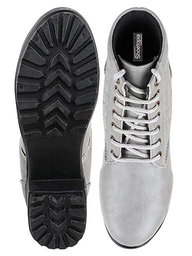 Stylestry Womens & Girls Lace Up High Top Solid Grey Heeled Boots