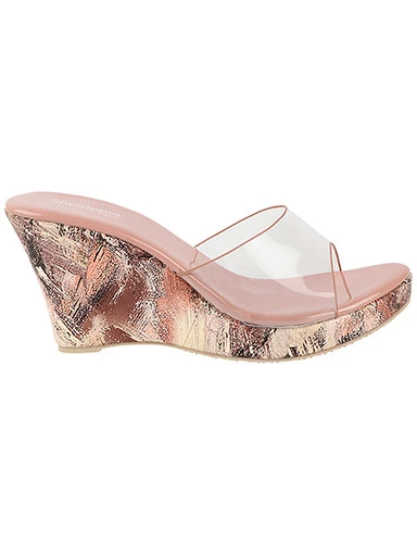 Stylestry Womens & Girls Peach & Transparent Wedge Heels