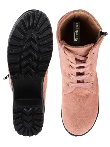 Stylestry Womens & Girls Peach Zipper High Top Heeled Boots