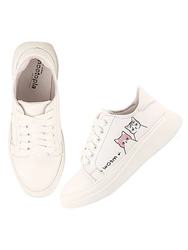 Stylestry Womens & Girls White Lace Up Trending Casual Sneakers