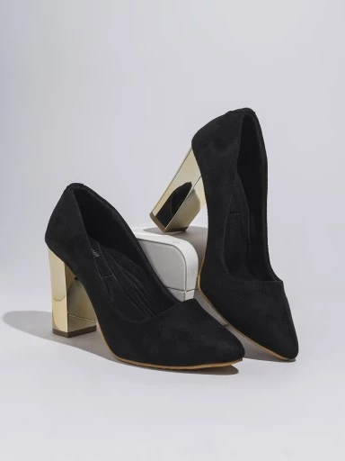 Stylestry Womens & Girls Black Block Heels Pointed Toe Solid Pumps