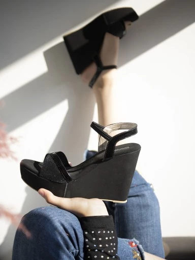 Stylestry Women's & Girl's Black Solid Slingback Wedges