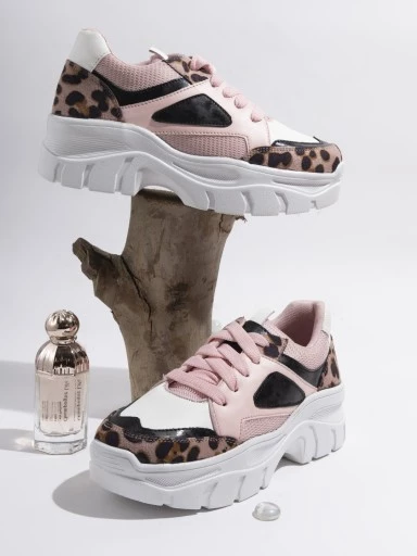 Stylestry Women Pink & Brown Animal Printed Walking Shoes