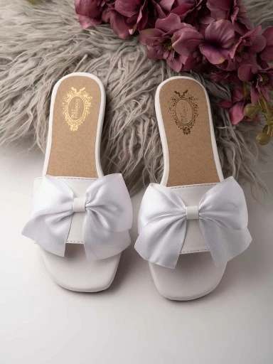 Stylestry Womens & Girls White Open Toe Flats with Bows