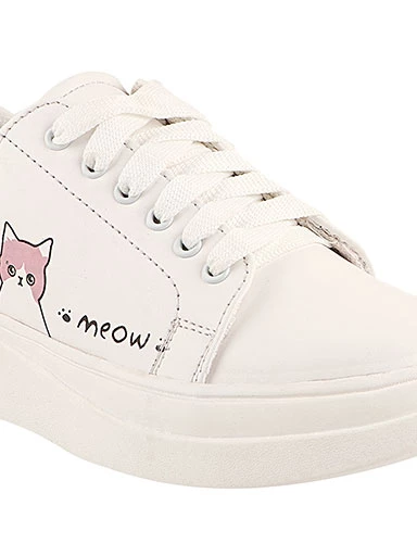 Stylestry Womens & Girls White Lace Up Trending Casual Sneakers