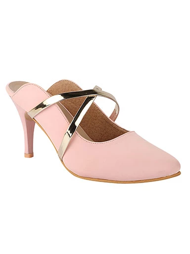 Stylestry Womens & Girls Pink Pointed Toe Slim Heeled Mules