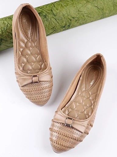 Stylestry Women Beige Ballerinas with Laser Cuts Flats