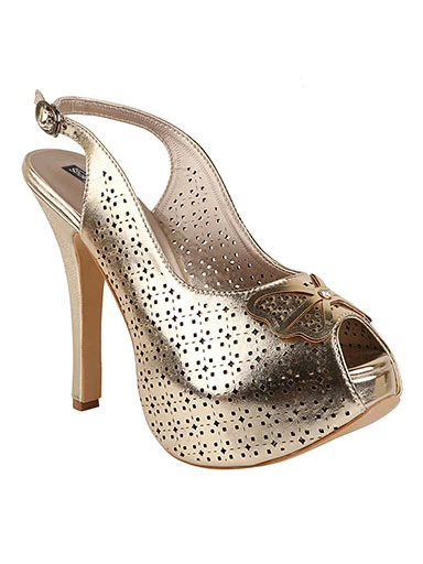 Stylestry Women's & Girl's Gold Slim Heeled Peep Toes with Bows