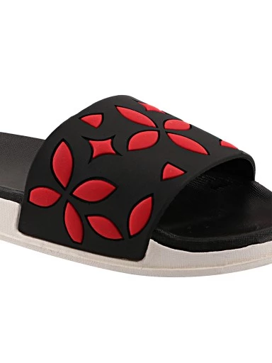 Stylestry Women Black & Red Printed Sliders