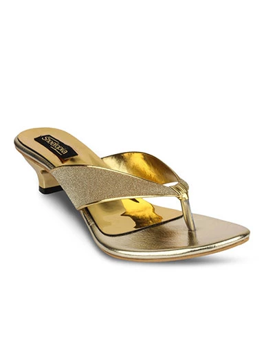 Stylestry Women's & Girl's Golden Ethnic Embellished Kitten Heels