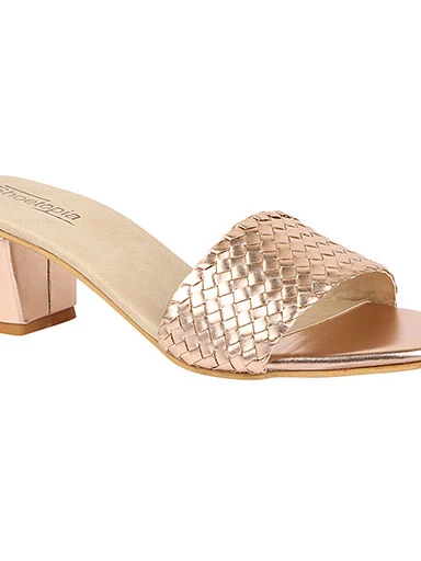 Stylestry Women's & Girl's Golden Block Heel Woven Design Sandals