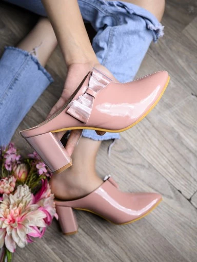 Stylestry Womens & Girls Peach Block Mules with Bows