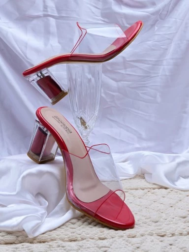 Stylestry Womens & Girls Red Transparent Solid Block Heels