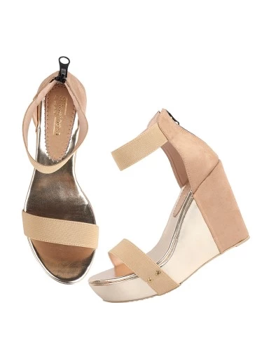 Stylestry Beige Suede Wedges