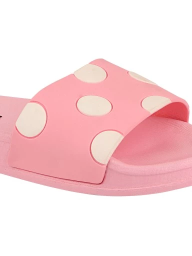 Stylestry Women Pink & White Printed Rubber Sliders