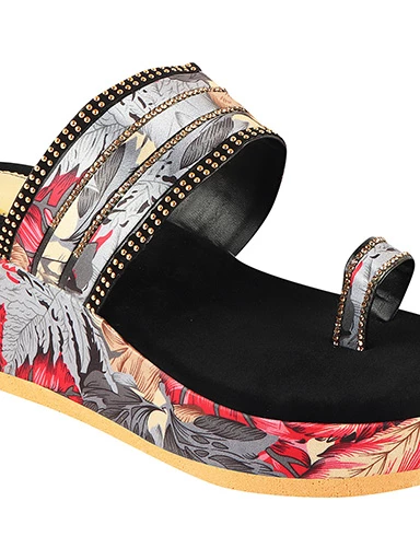 Stylestry Womens & Girls Red & Grey Floral Print Embellished Platforms