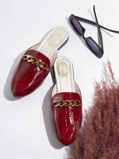 Stylestry Women Maroon Solid Mules