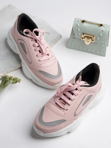 Stylestry Womens & Girls Pink Lace Up Stylish Casual Sneakers Shoes