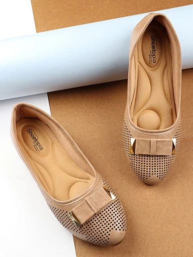 Stylestry Women Beige Ballerinas with Bows Flats