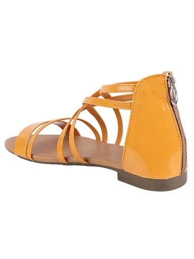 Stylestry Womens & Girls Yellow Zipper Gladiator Flats