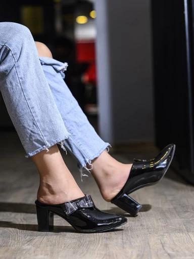 Stylestry Womens & Girls Black Block Mules with Bows