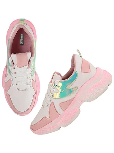 Stylestry Womens & Girls Pink Stylish Lace Up Casual Walking Sneakers Shoes