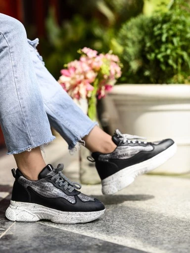 Stylestry Womens & Girls Black Lace Up Walking Sneakers Shoes