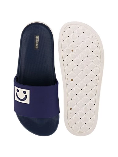 Stylestry Women Navy Blue & White Printed Sliders
