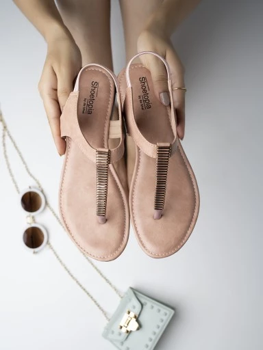 Stylestry Womens & Girls Pink Embellished T-Strap Flats