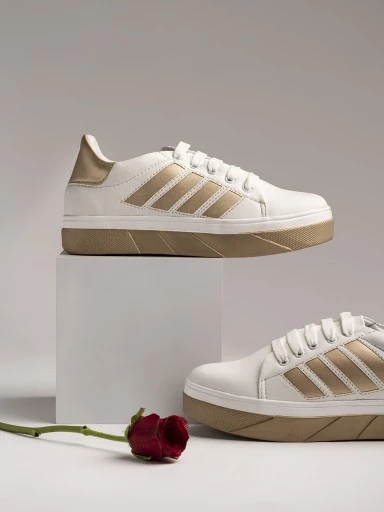 Stylestry Womens & Girls Lace-Up White Casual Sneakers