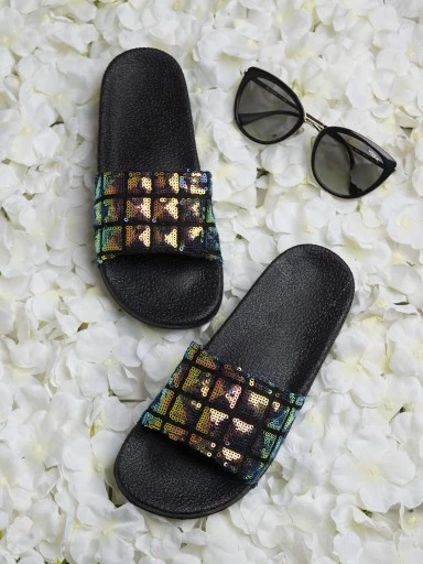 Stylestry Black Slip On Stylish Slider