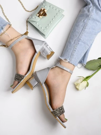 Stylestry Womens & Girls Grey Transparent Block Heels Solid Sandals