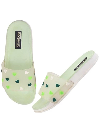 Stylestry Women Green Printed Rubber Sliders