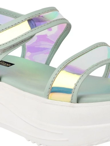 Stylestry Green Embellished Flatform Heeled Sandals