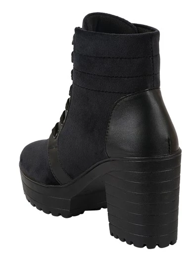 Stylestry Womens & Girls Black Solid Heeled Boots