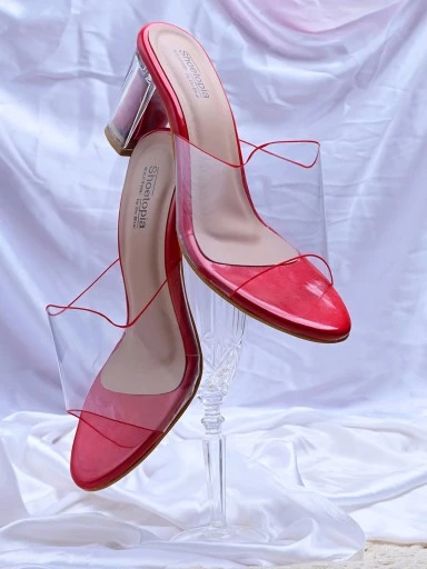 Stylestry Womens & Girls Red Transparent Solid Block Heels