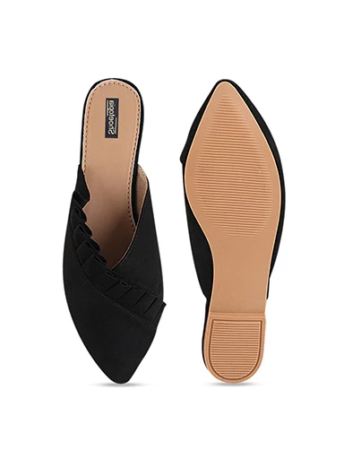 Stylestry Womens & Girls Black Solid Velvet Mules
