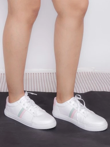 Stylestry Womens & Girls Lace-Up White Sneakers