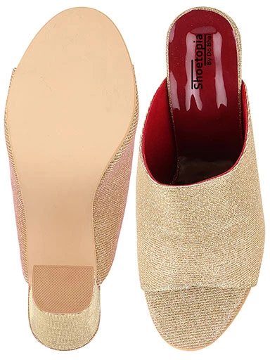 Stylestry Women's & Girl's Golden Woven Design Peep Toe Block Heels