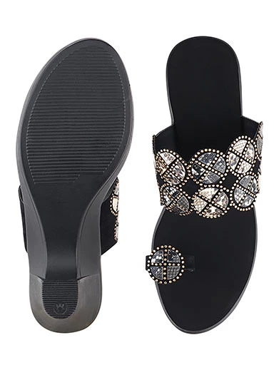 Stylestry Womens & Girls Black Embellished Block Heels