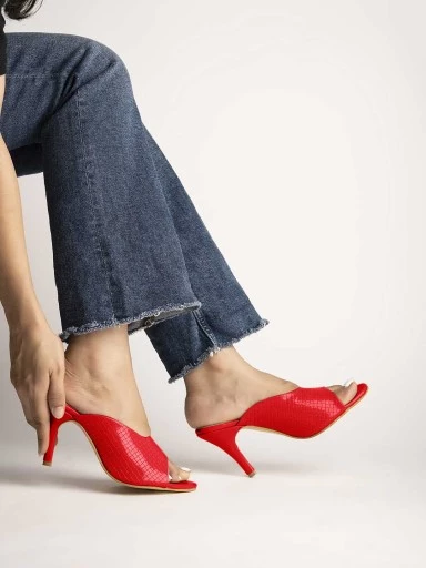 Stylestry Women's & Girl's Red Peep Toe Textured Slim Heels