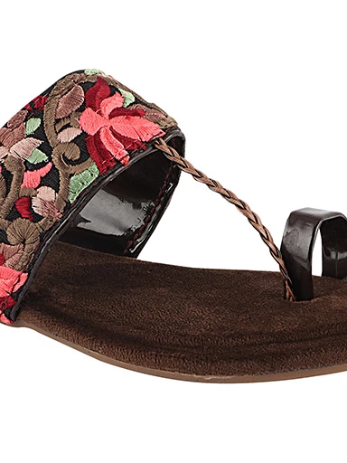 Stylestry Womens & Girls Brown Woven Design One Toe Flats