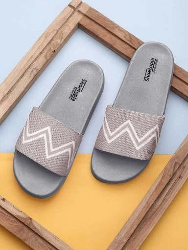 Stylestry Women Grey & White Printed Sliders