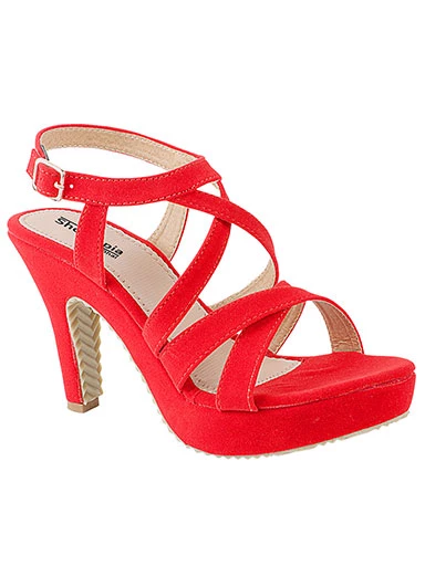 Stylestry Womens & Girls Red Solid Slim Heels Sandals