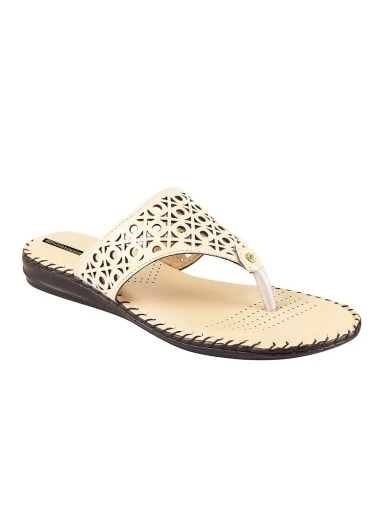 Stylestry Women Cream-Coloured Laser Cut Open Toe Flats