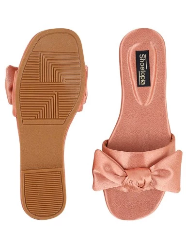 Stylestry Women Peach-Coloured Open Toe Flats with Bows