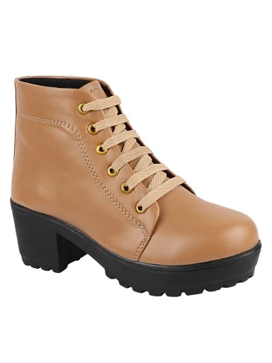 Stylestry Womens & Girls Beige High-Top Platform Heeled Boots