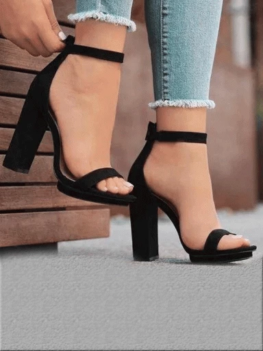 Stylestry Women's & Girl's Black Solid Suede Heels
