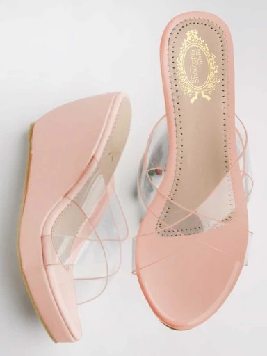 Stylestry Women's & Girl's Pink Transparent Wedges Heeled Sandals